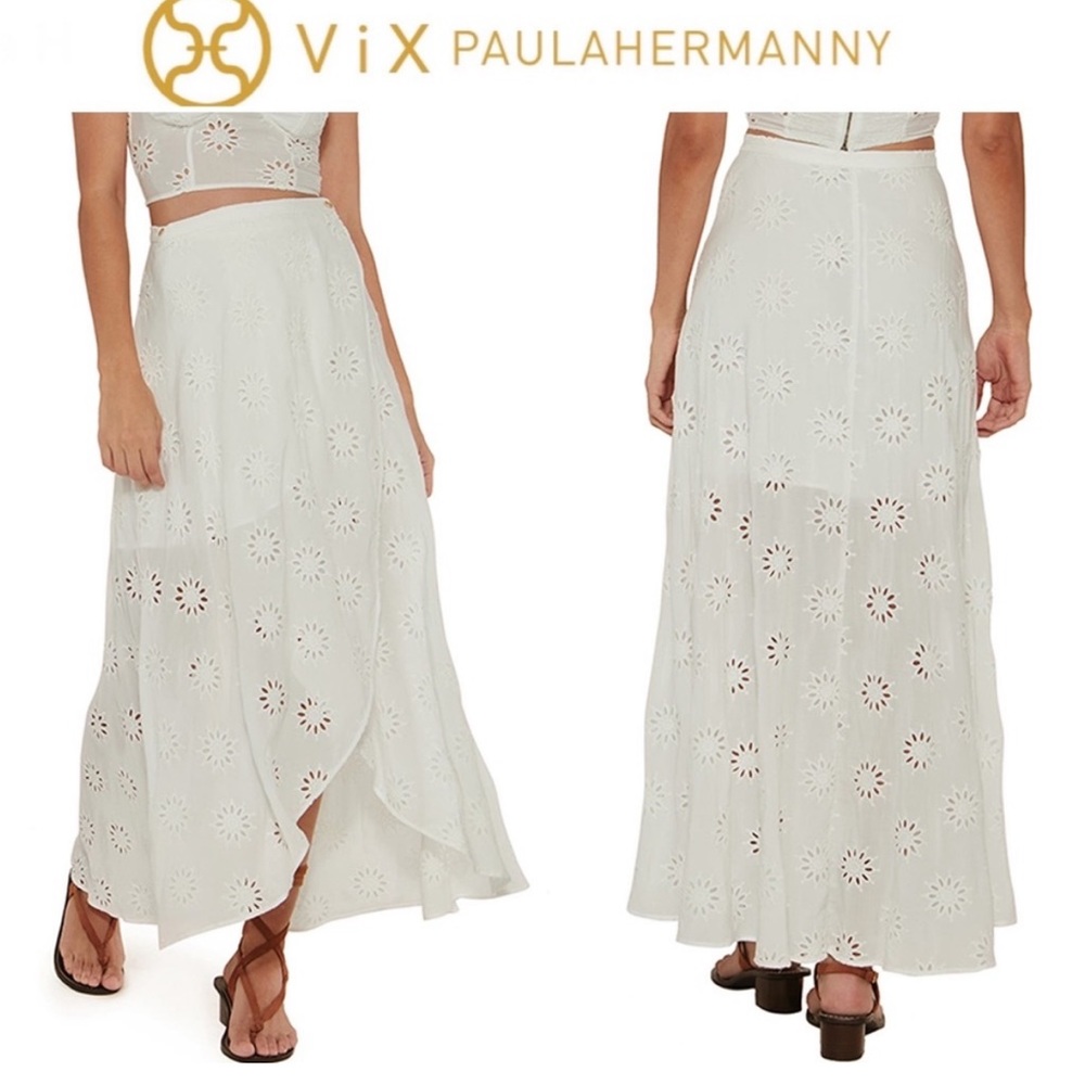 Vix Paula Hermanny June Eyelet Wrap Skirt sz S in Ivory 188$